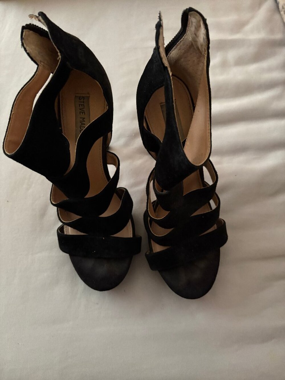 Steve Madden Black Suede Platform Strappy Stiletto Heels Sandals